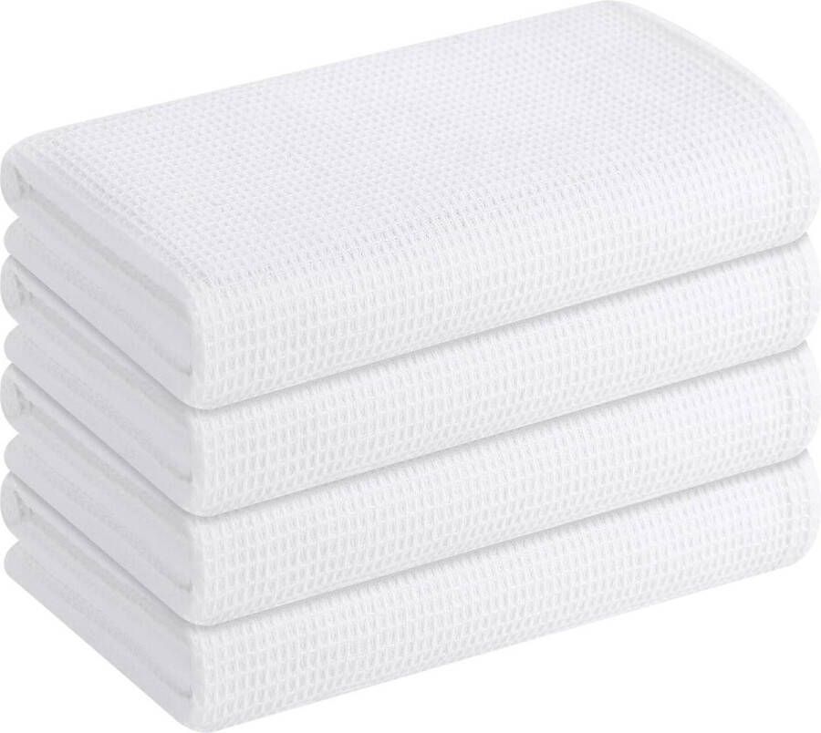 Super absorberende katoenen theedoeken met wafelpatroon set van 4 sneldrogende poetsdoeken premium keukendoeken vaatdoeken 41 x 64 cm wit