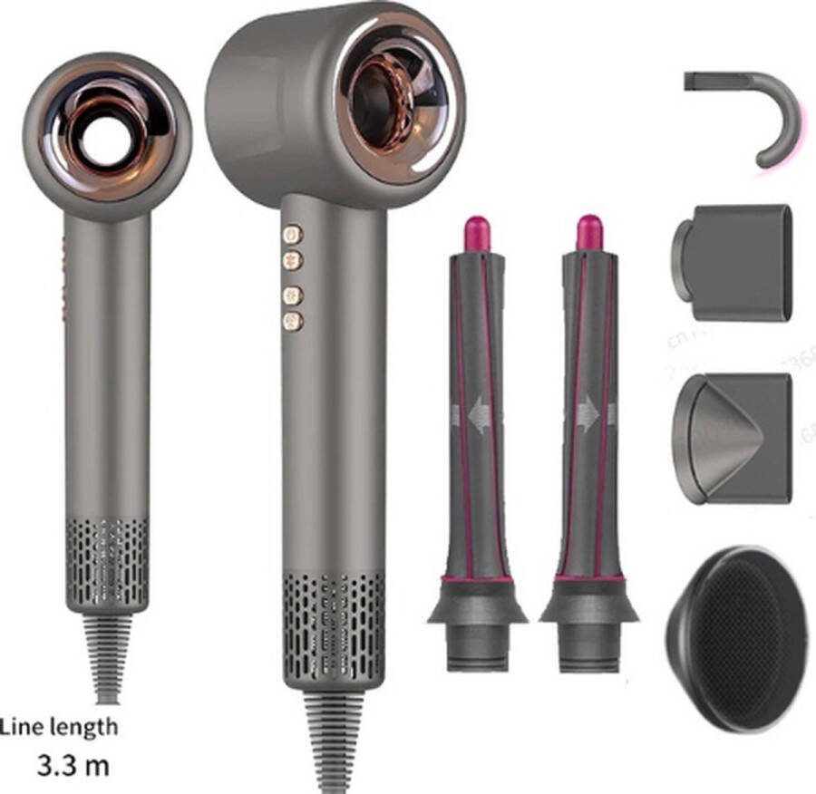 Super haar droger Super Föhn 220V 6 accessoires Negatieve Ionen Grijs