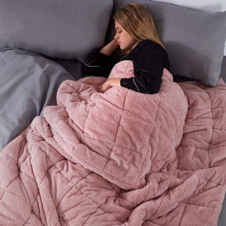 Super zachte teddyfleece verzwaarde deken met microglaskralen voor volwassen slapeloosheid stressverlichting blush roze 125 x 180 cm 6 kg