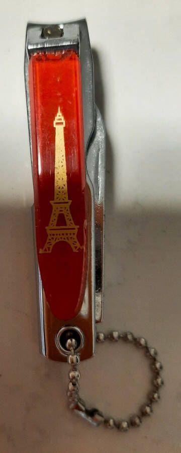 Superdoll nagelknipper trio nagelschaar zakmesje opener met print Eiffeltoren Parijs 6 5 cm rood met goud