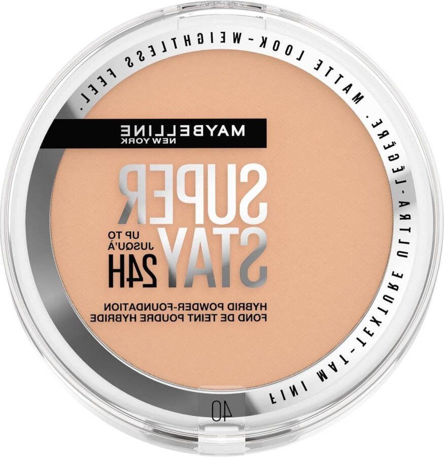 SuperStay 24H Hybrid Powder Foundation 40 Langdurige 24-uurs slijtage Gemiddelde tot volledige dekking Overdracht water- en zweetbestendig hangmat