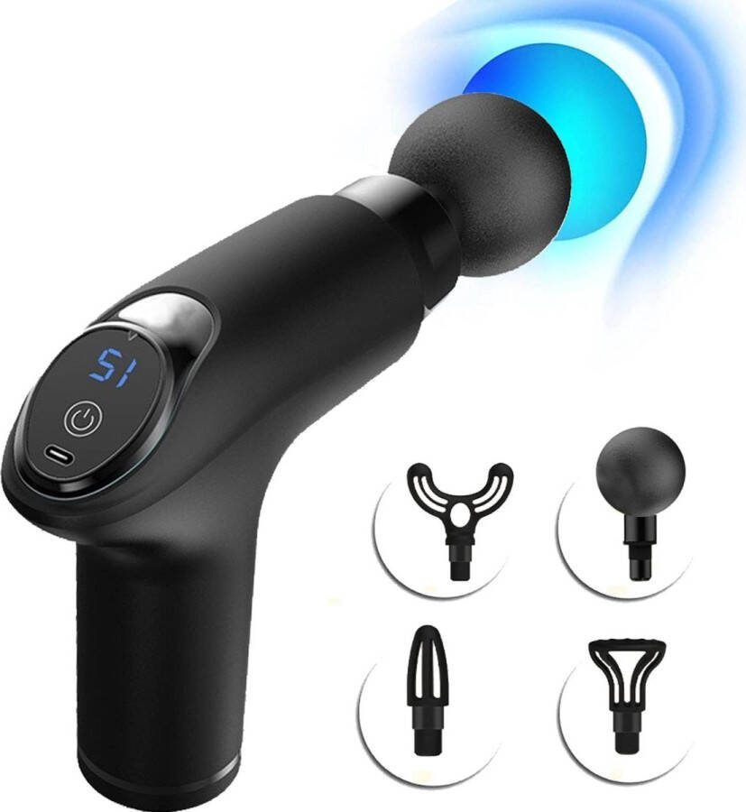Superstil draagbaar elektrisch massagepistool voor atleten diepe weefselmassager met 4 massagehoofden zwart 12 snelheden Massage Gun