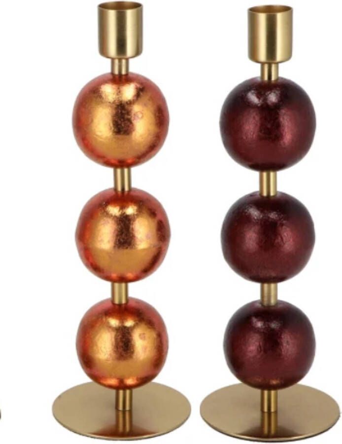 Supervintage set van 2 kerstballen kandelaren voor dinerkaarsen Chique 23 cm