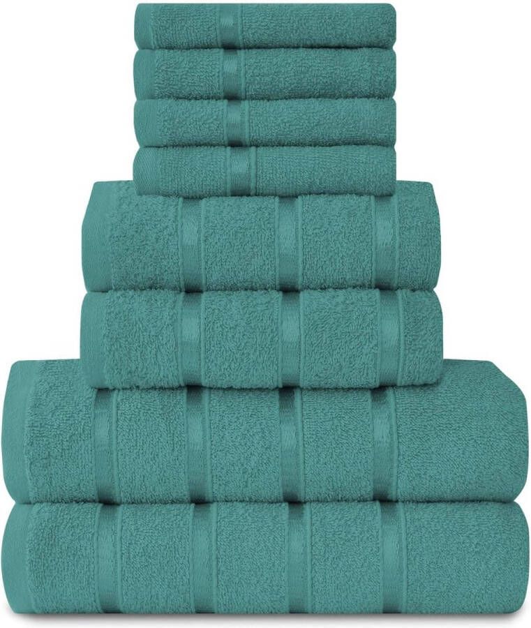 Superzachte handdoekbalenset 8-delige Egyptische katoenen handdoeken sneldrogende zeer absorberende badhanddoek groenblauw (4 gezichtshanddoeken + 2 handdoeken + 2