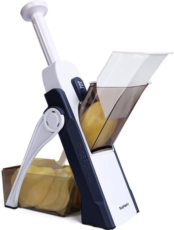 SUPMAKIN Veiligste mandoline groentesnijder aardappelchipsnijder multifunctionele groentesnijder met 4 snijmodi om te snijden in blokjes te snijden hakken Julienne beste keukengadgets ooit blauw