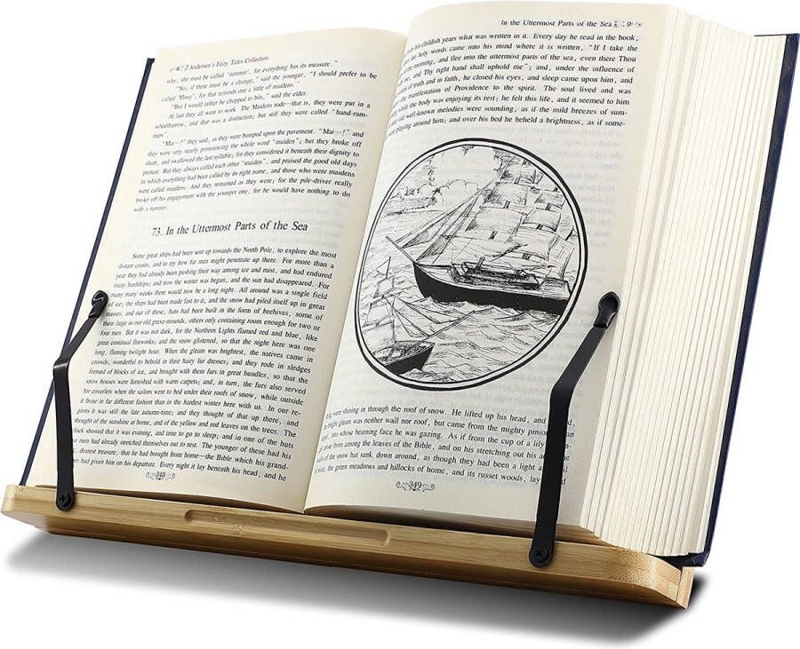 Supremery Boekenstandaard compatibel met iPad-standaard 33 x 24 cm boekhouder kookboekhouder boekensteun van bamboe standaard houder voor boek voor keuken en bureau