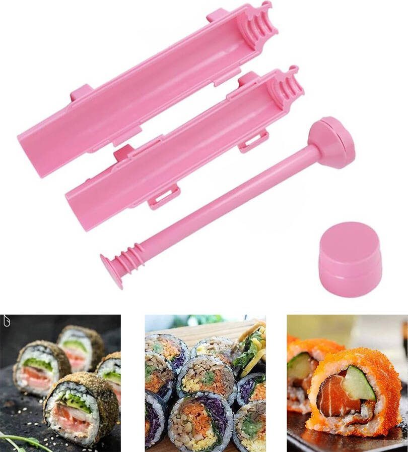 Sushi Bazooka Sushi Roller Mold Sushi set Food Grade Plastic Rijst Groente Vlees Diy Sushi Making Kit Machine Keukengerei roller DIY Sushi maker(roze)
