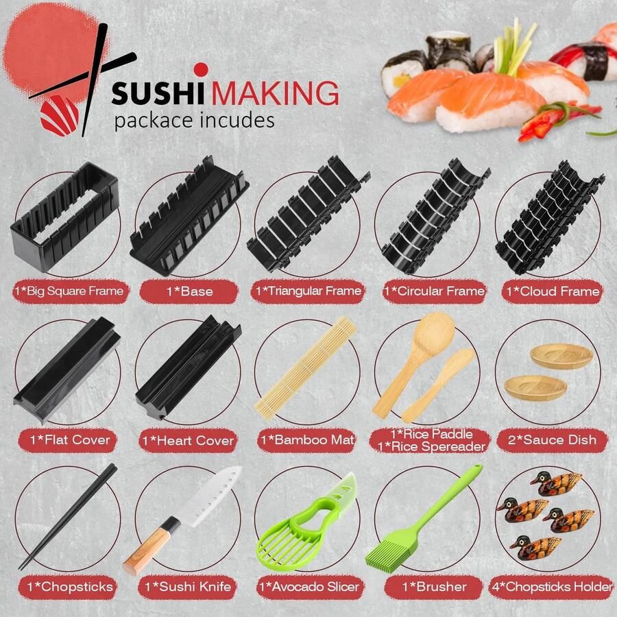 Sushi Maken Kit Sushi Maker Set voor Beginners 20 Stuks Plastic Premium Set Sushi Tool Set Sushi Rijst Roll Mold Vormen DIY Sushi Prefect Thuis Sushi Tool
