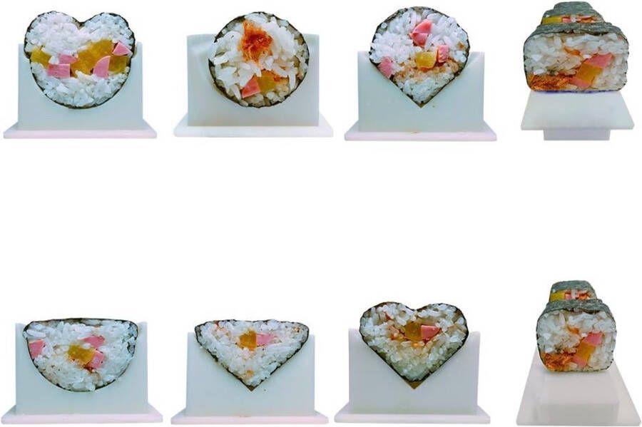 Sushi Maker kit 10 stuks rijstrol mal 5 unieke vormen hart ronde piramide vierkant DIY Japanse keuken thuis gemakkelijk en leuk – crème wit