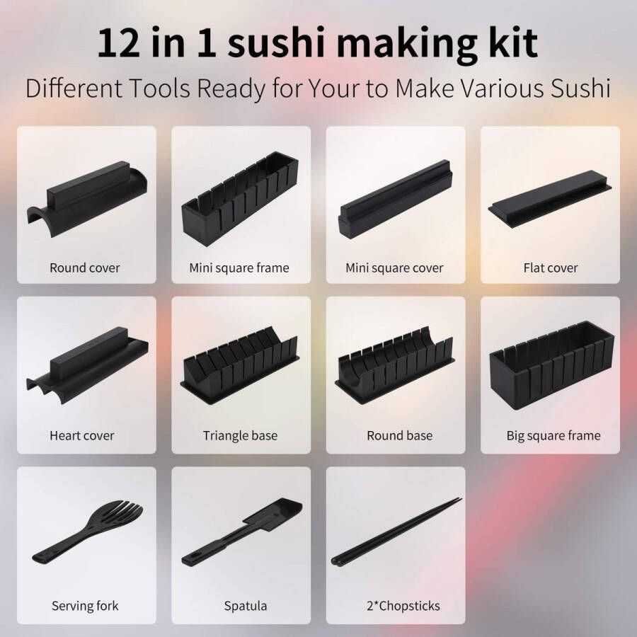 Sushi Maker Kit Sushi Maker 12-delig Plastic Premium Set Sushi Gereedschapset Sushi Rijst Roll Mold Mallen DIY Sushi Roller Tool voor beginners thuis