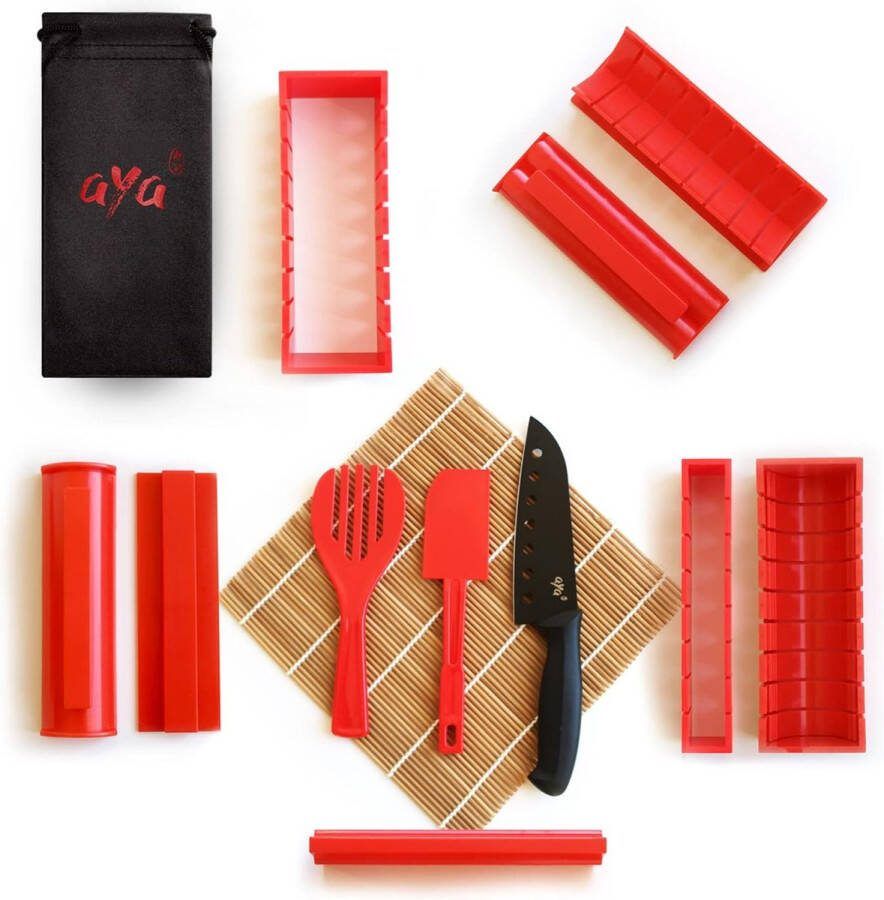 Sushi Maker Kit Sushi Maker Rood Compleet met Sushi messen en exclusieve video tutorials 11 stuks DIY sushi set Eenvoudig en leuk voor beginners Sushi Roller Maki Roll Sushi Roller