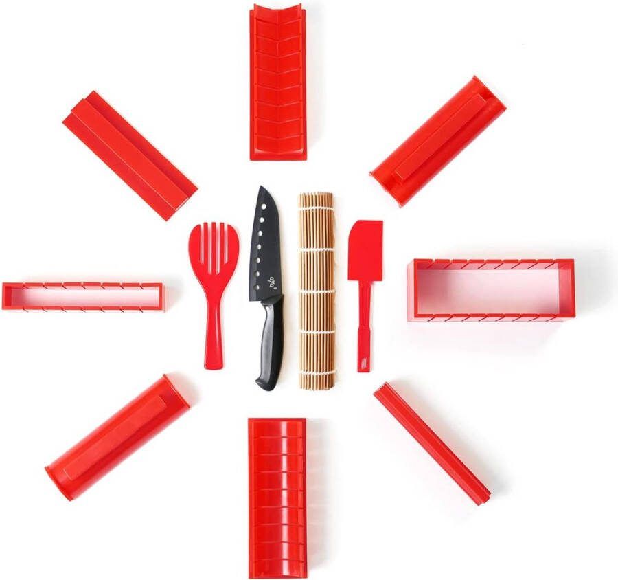 Sushi Maker Kit Sushi Maker Rood Compleet met Sushi messen en exclusieve video tutorials 11 stuks DIY sushi set Eenvoudig en leuk voor beginners Sushi Roller Maki Roll Sushi Roller