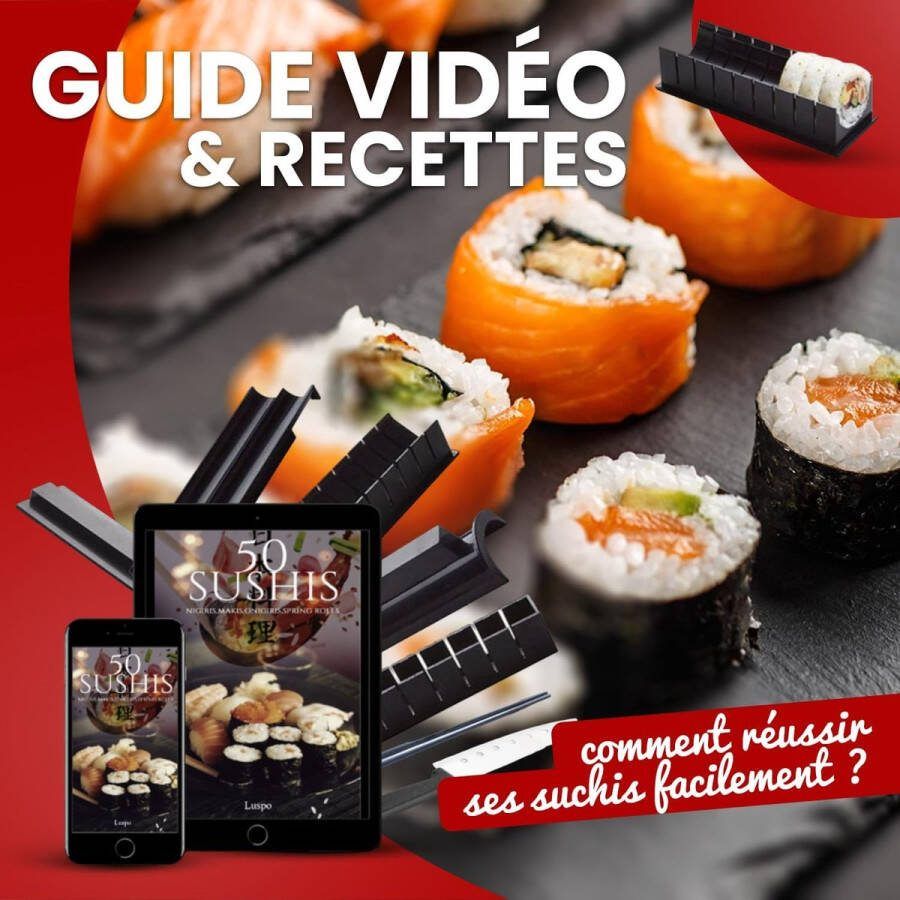 Sushi Maker Kit Volledige Sushi Moulds + 50 gratis recepten + Montage handleiding 12 Stuks met mes