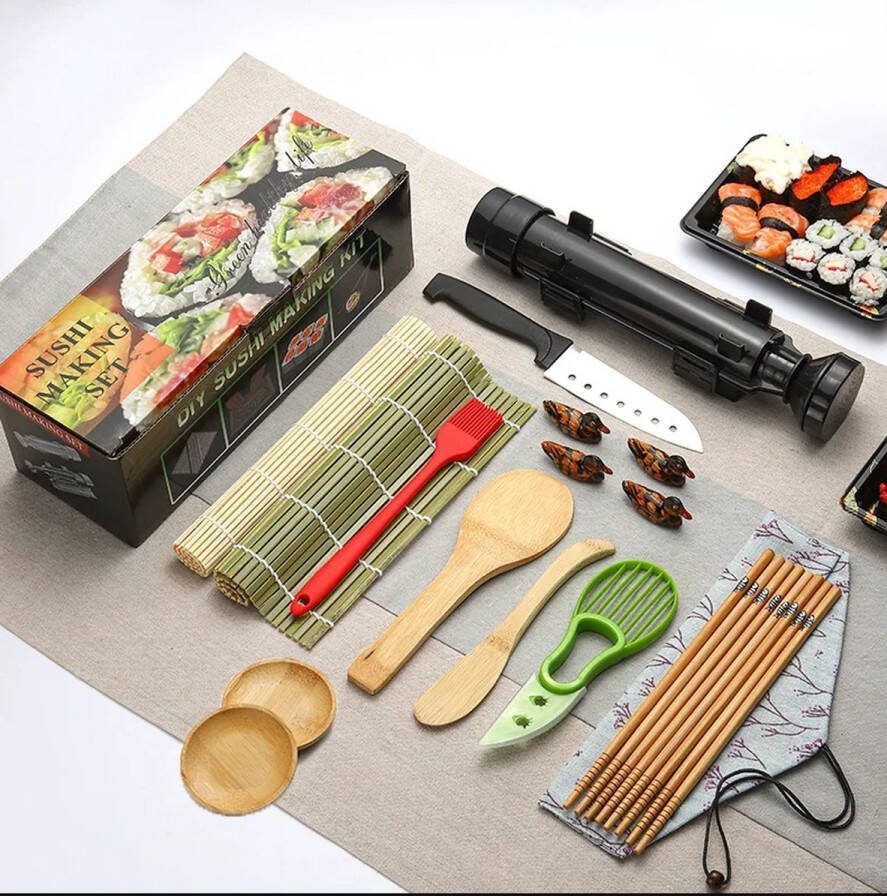 Sushi maker set 19 in 1 inclusief handleiding Sushi servies Sushi maken Sushi Bazooka Sushi rol Sushi stokjes Chopsticks Sushi Kit Sushi Go Sushimakers sachiko sushi