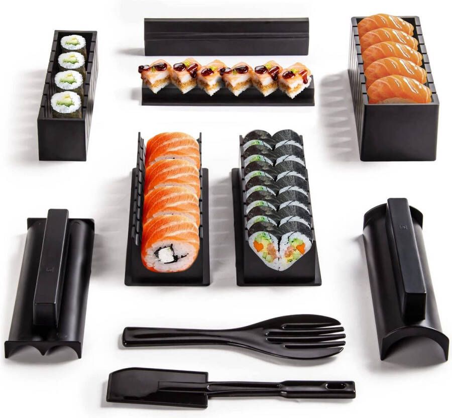 Sushi Making Kit 10 Stuks DIY Sushi Set Sushi Rolls Sushi Making Set DIY Sushi Roller Tool voor thuis Beginners (Zwart o2)