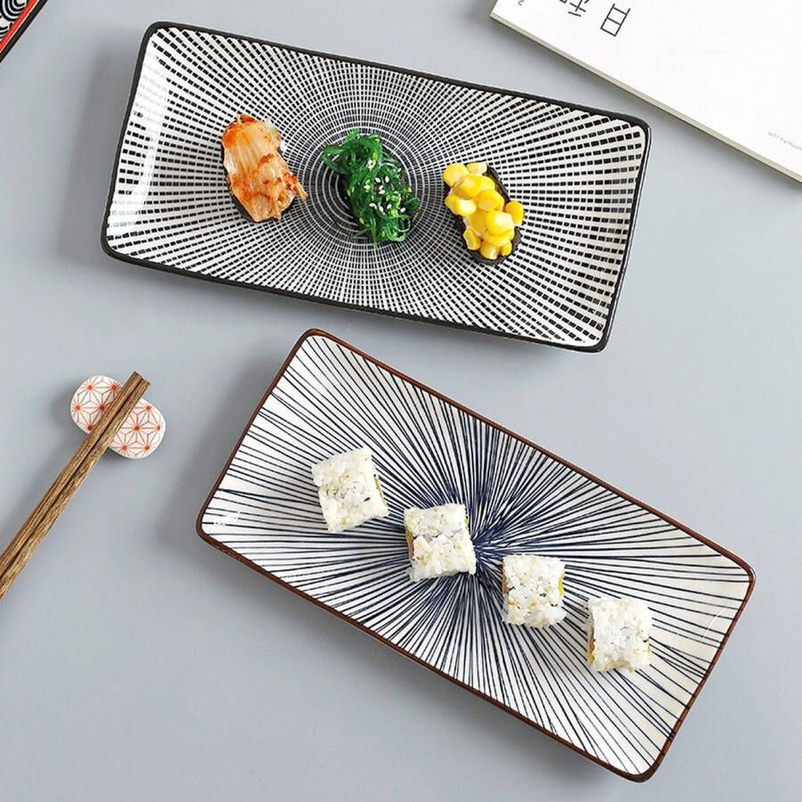 Sushi Servies 2 Persoons Set Borden Rechthoekig Wit Blauw