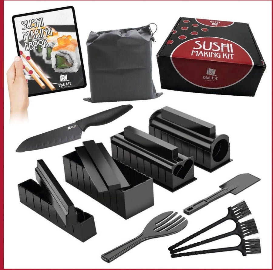 The Kit Company™ Sushi Set 15 Piece Accessory & Tool Kit Including Detailed E-Book Professional Sushi Knife Spatula with Carry Bag
