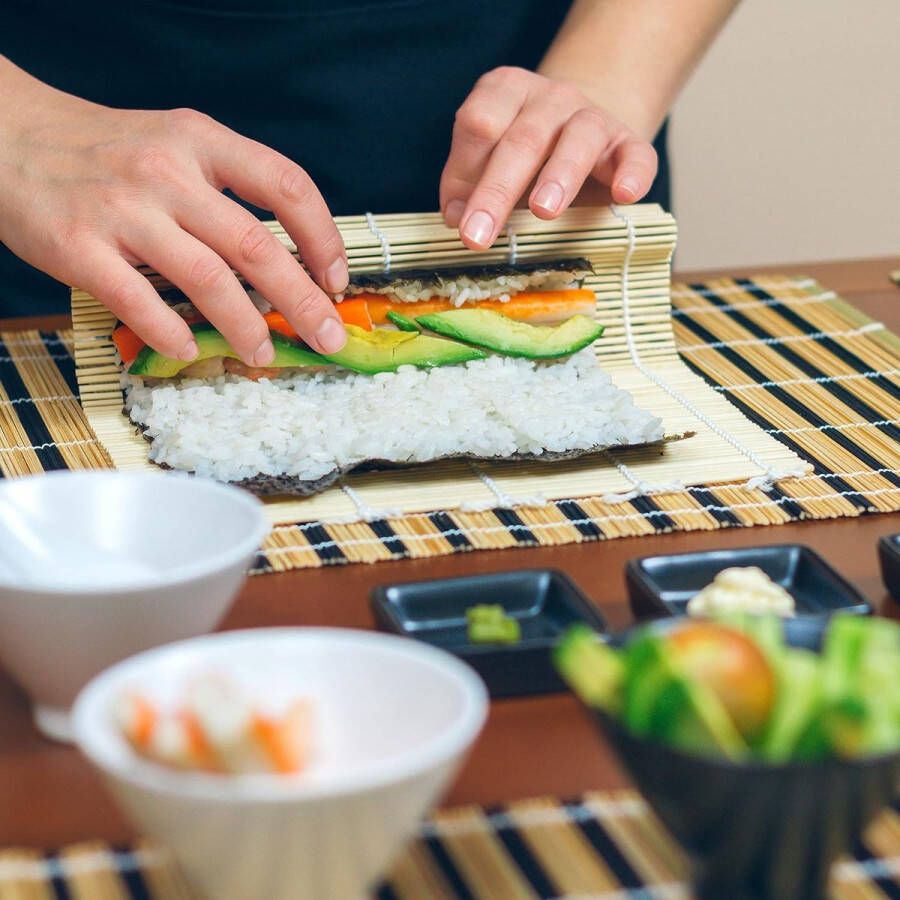 Sushi set bamboe 2 sushi matjes rijstlepel 10 paar eetstokjes sushi accessoire natuur