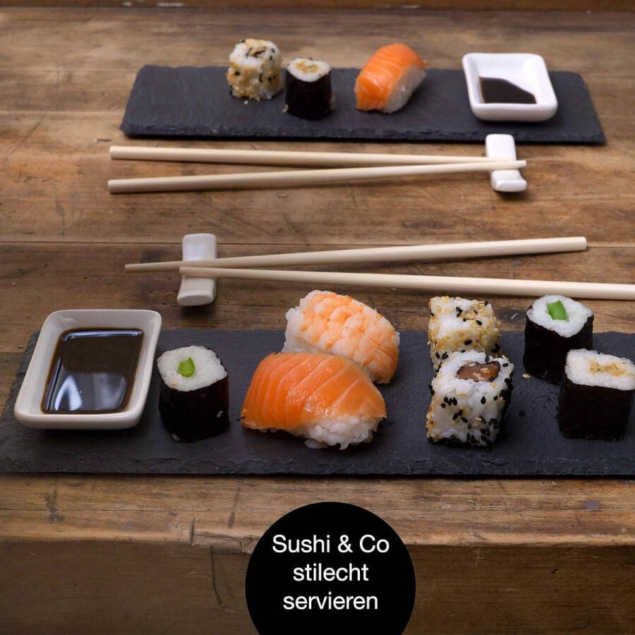 Sushi Set met Dipschalen 10-delig Sushi Servies Set voor 2 personen Leistenen Platen met Stokjes en Leggers Dipschalen en Leistenen Borden