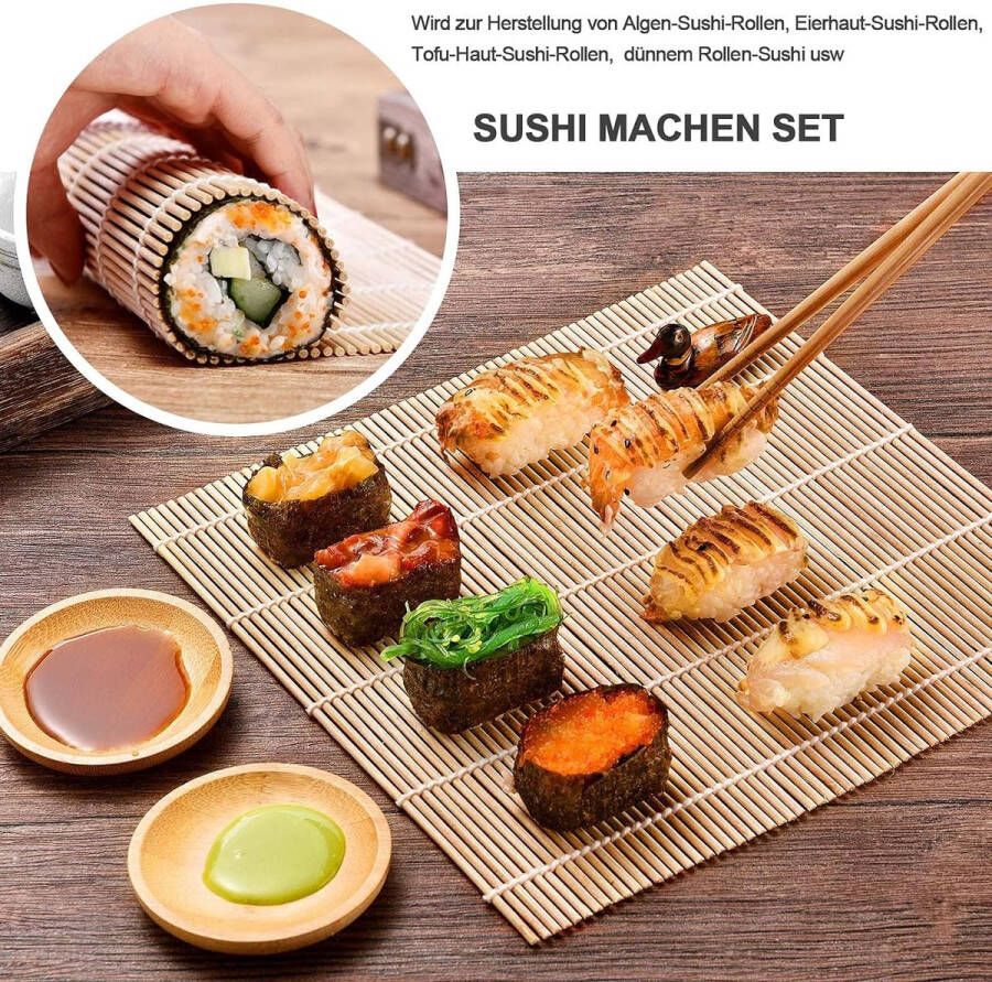 Sushi-set sushi-mat bamboe sushi making-kit gecarboniseerde sushi 2 rolmatten eetstokjes 5 paar 1 rijststrooier 1 rijstlepel 2 kruidengerechten 1 opbergtas