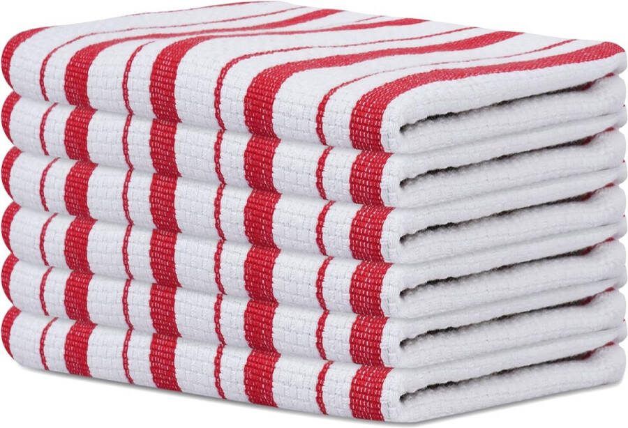 SweetNeedle Kitchen Towels Red Pack of 6-100% Cotton Wicker Striped Pattern with Hanging Eyelet Highly Absorbent Professional Quality Durable Machine Washable 45 x 70 cm