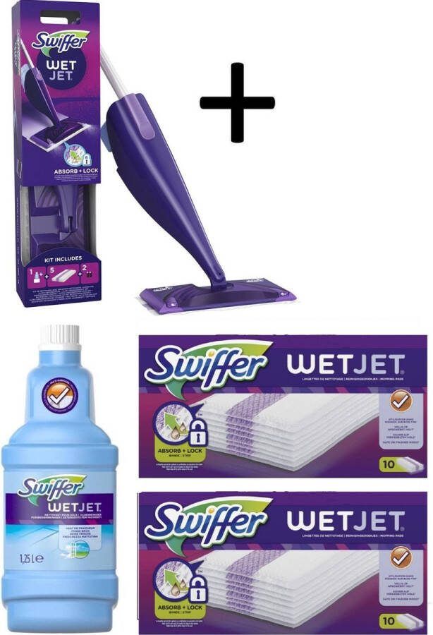 Swiffer WetJet Alles-In-Een Dweilsysteem Navulling- 1 75 L Reinigingsmiddel en 25 stuks Reinigingsdoekjes