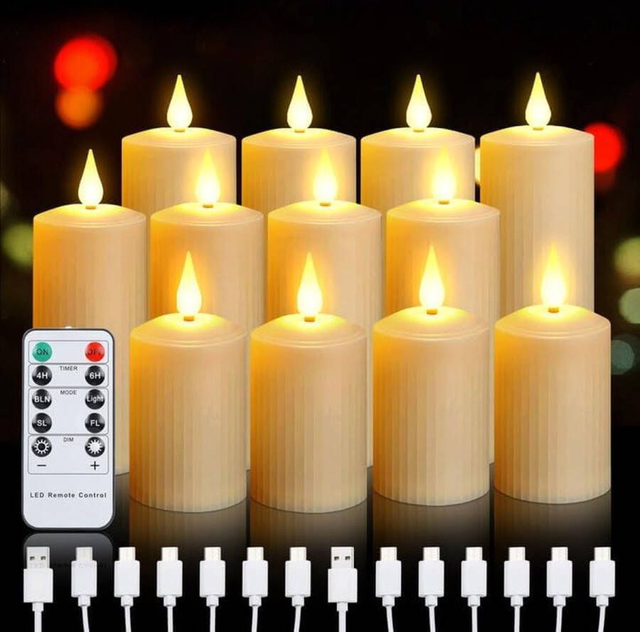 Synergy Oplaadbare waxinelichtjes LED Waxinelichtjes 12 stuks 3 verschillende hoogtes Oplaadbaar Met afstandsbediening Flikkeren Oplaadbare kaarsen Oplaadbare theelichtjes