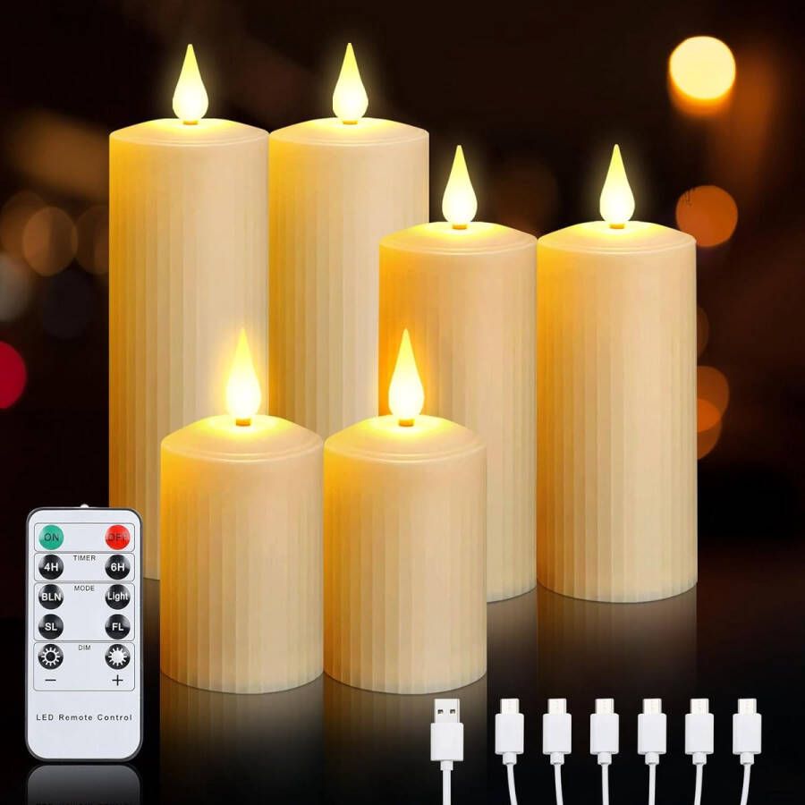 Synergy Oplaadbare waxinelichtjes LED Waxinelichtjes 6 stuks 3 verschillende hoogtes Met afstandsbediening Flikkeren Oplaadbare kaarsen Oplaadbare theelichtjes