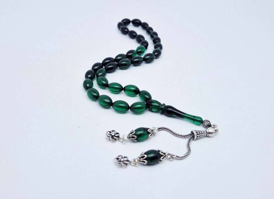 Synthetische hars Tasbih 33 Misbaha Kralen met 925 Zilver Kwastjes Hoge Kwaliteit Nieuw Ontwerp- Groen kleur