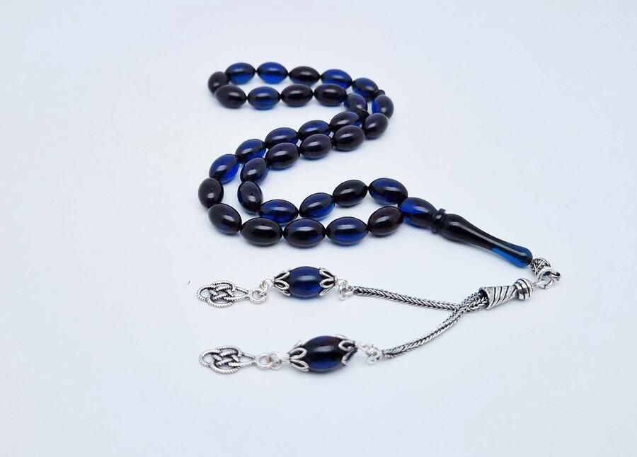 Synthetische hars Tasbih 33 Misbaha Kralen met 925 Zilver Kwastjes Hoge Kwaliteit Nieuw Ontwerp- Donkerblauw kleur