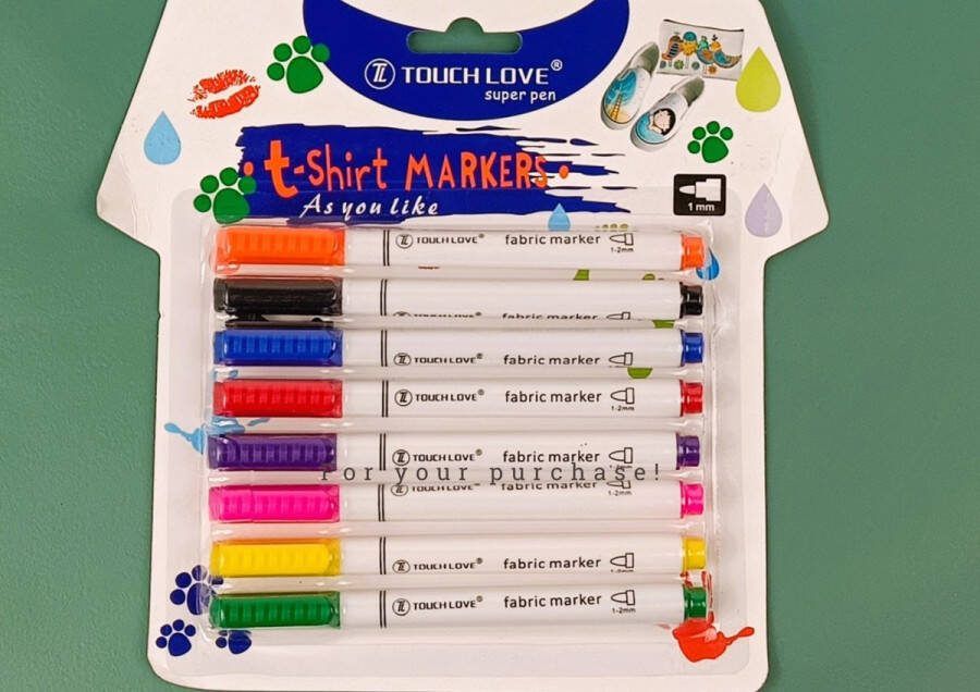 T Shirt marker textiel stiften 8 stuks diy hobby artikel. leuk voor baby showers en het eschilderen van rompertjes of t-shirts