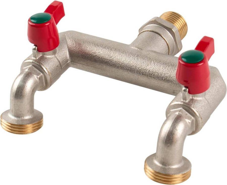 T-verdeler dubbele kraan 1 2 inch voor tuin met 2 3 4 inch BSP tuinslang wasmachine regenton Buitenkraan