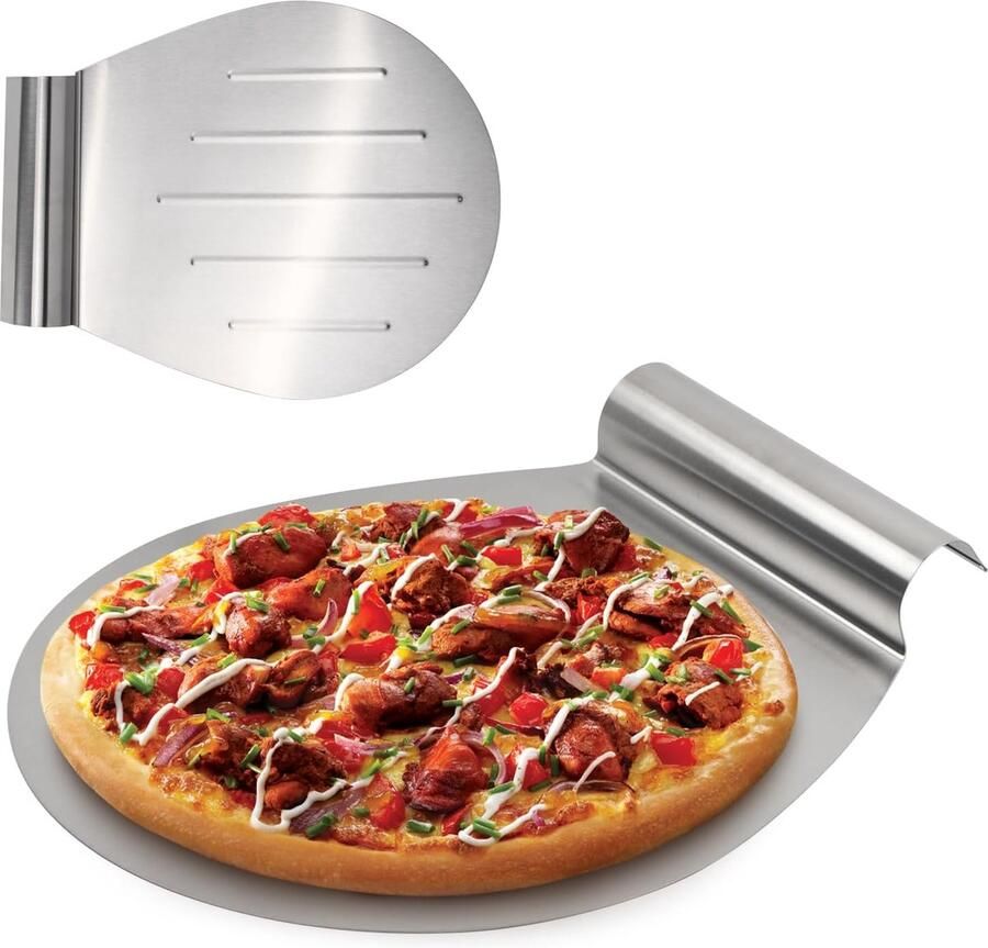 Taart- en pizza-opruimer pizzaschep blik met handgreep taartschep roestvrij staal taartredder (zilverkleurig rond)