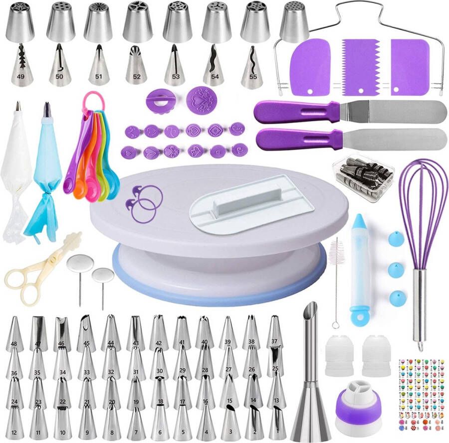 Taartaccessoireset 137-delig taartdecoratieaccessoires voor beginners bakhulpstuk met draaibaar taartbord spuitzak spuitmondjes schuine spatel voor taarten koekjes cupcakes
