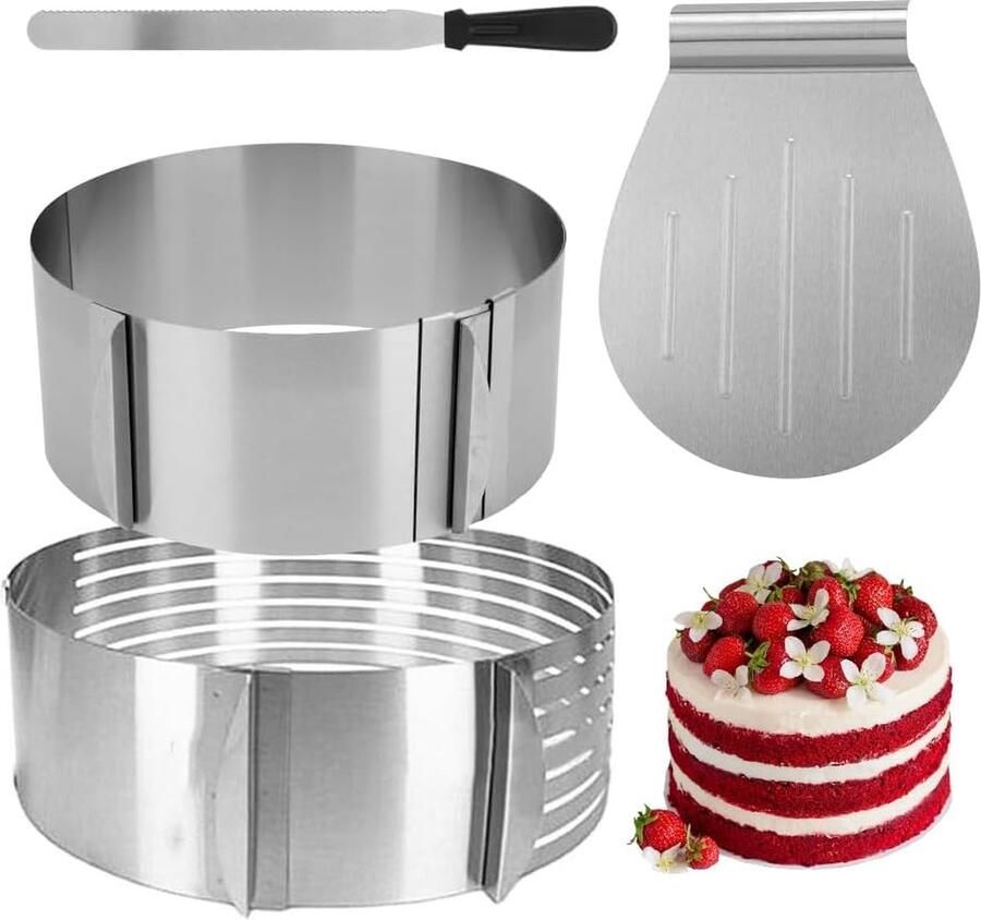 Taartaccessoireset 4-delige taartbakaccessoires roestvrij staal taartbodem snijhulp + verstelbare taartring + taartmes + taartschep roestvrij staal taartbodemsnijder bakaccessoires voor