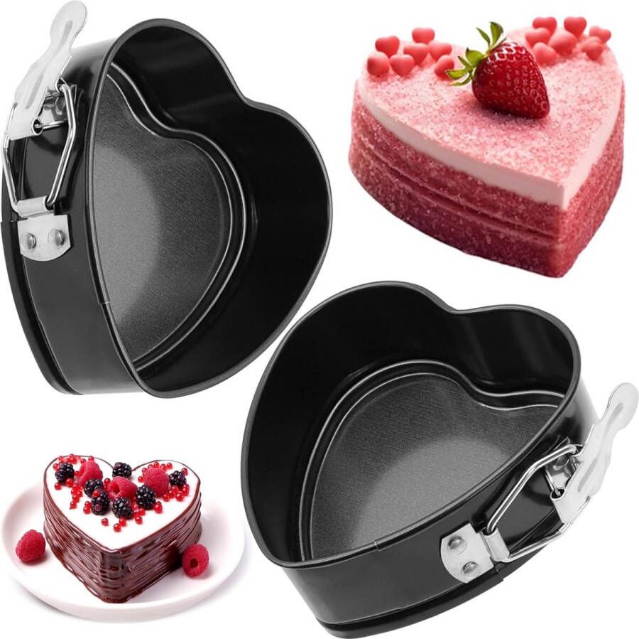 Taartbakvorm 2 stuks kleine hartvormige springvormen Ø 11 cm mini-hartbakvormen springvorm taartpannen mini-hartvorm taartbakvormen met antiaanbaklaag