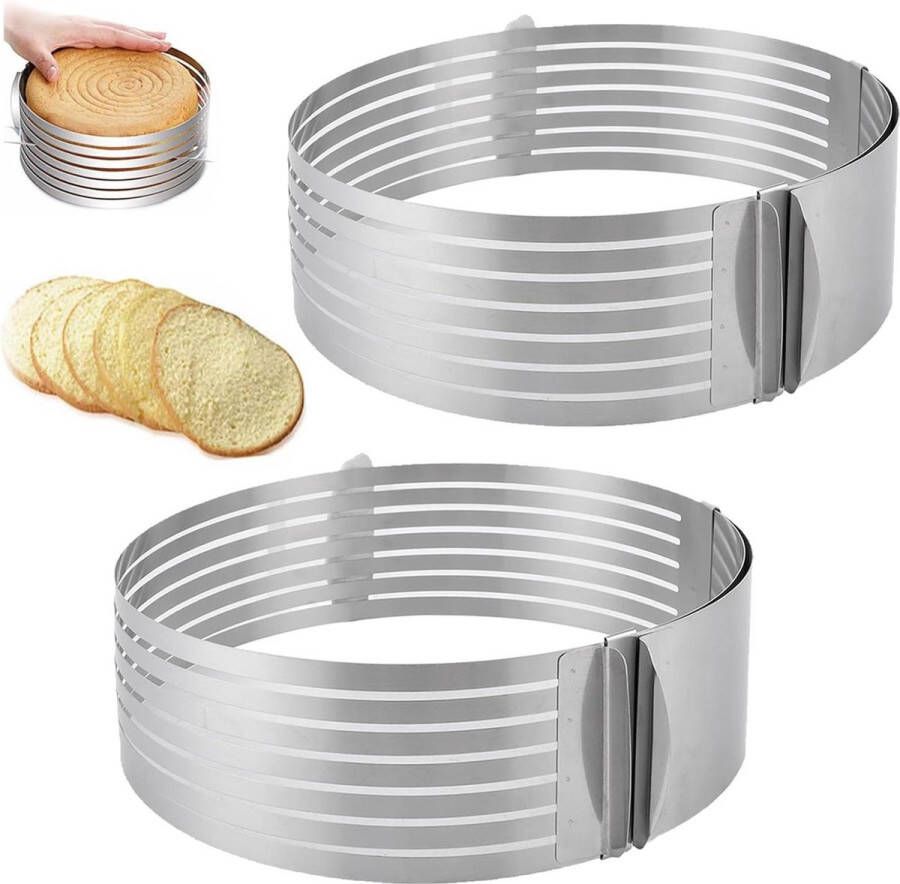 Taartbodem snijhulp 2 stuks diameter 25-30 cm taartsnijder van roestvrij staal taartring snijden 7 bodems taartsnijhulp voor gelijkmatige taartbodems Taartsnijder