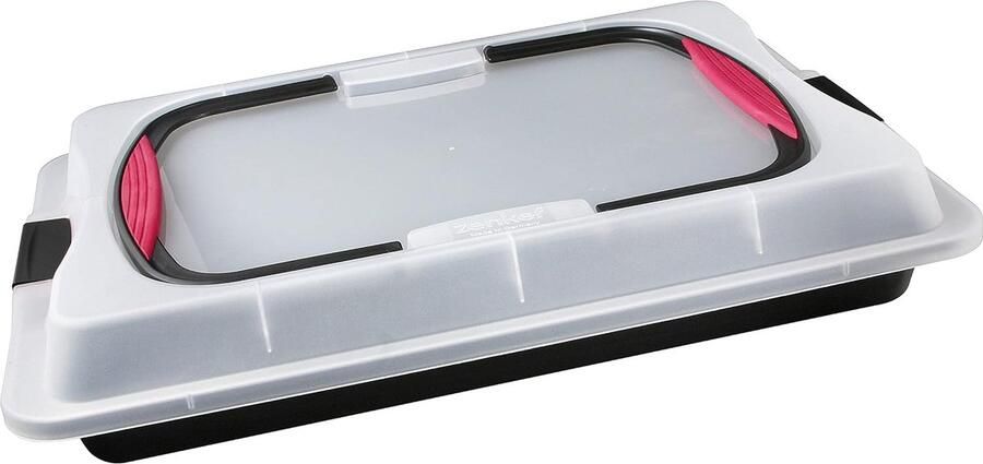 Taartcontainer to go 1 Pack & Pruimentaartplaat bakplaat met antiaanbaklaag bakvorm voor taarten (taartvorm: ca. 420x290x40 mm) hoeveelheid: 1 stuk zwart