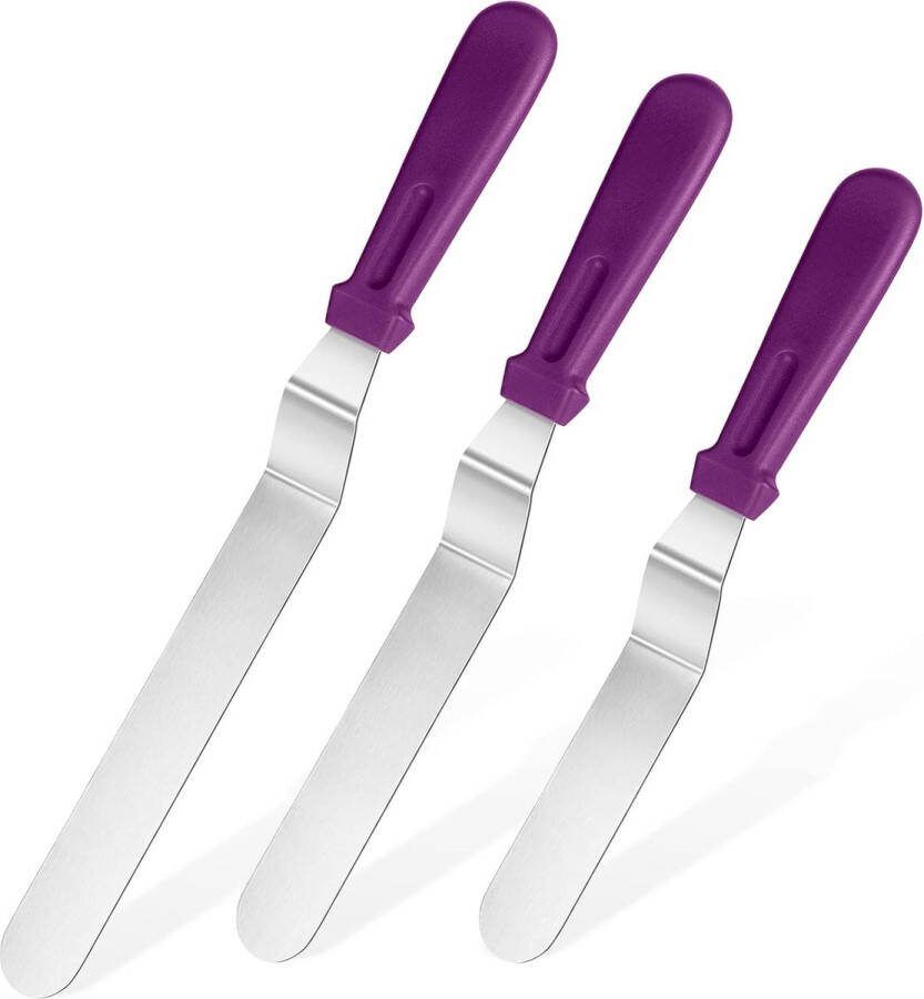 Taarten hoekpalet set van 3 taartmessen & taartmes met 18 0 roestvrij stalen strijkmes voor taartdecoratie Frosting 3 x 15 20 25 cm lemmet (paars)