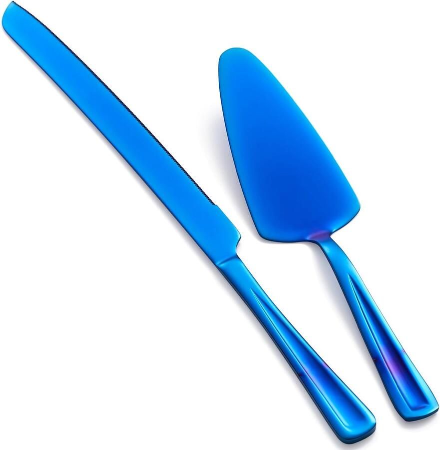 Taartmes en serveerset in blauw 33 cm roestvrijstalen taartmessenset elegante taartmessenset voor bruiloft verjaardag feest jubileum