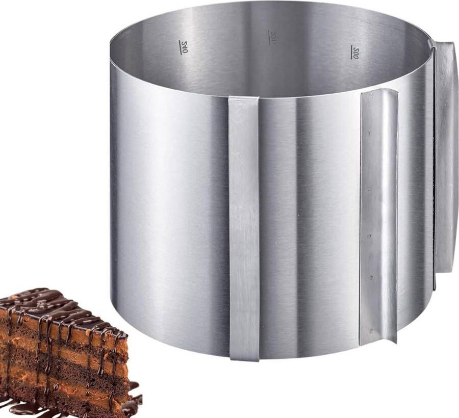 Taartring extra hoog 15 cm Ø 16-30 cm met schaalverdeling RVS Surprise zilver Cake ring