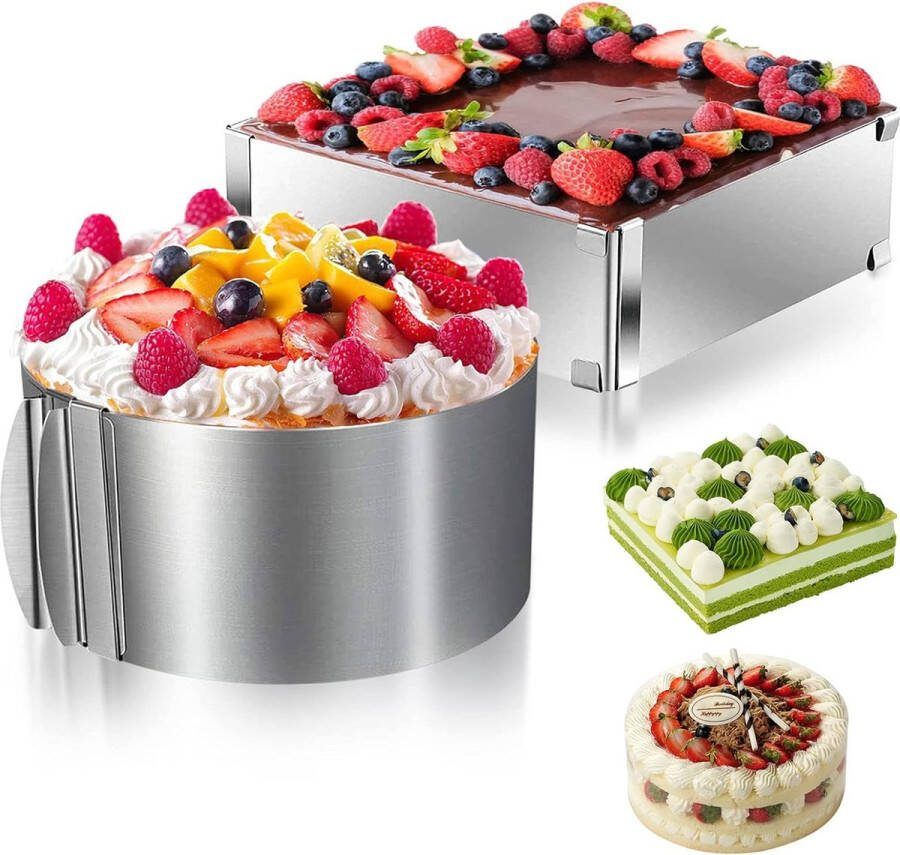 Taartring roestvrij staal verstelbaar 2-delig taartringenset rechthoekig 15-28 cm rond 16-30 cm taartring bakframe taartframe uitschuifbaar voor taart pizza bakken desserts bakaccessoires