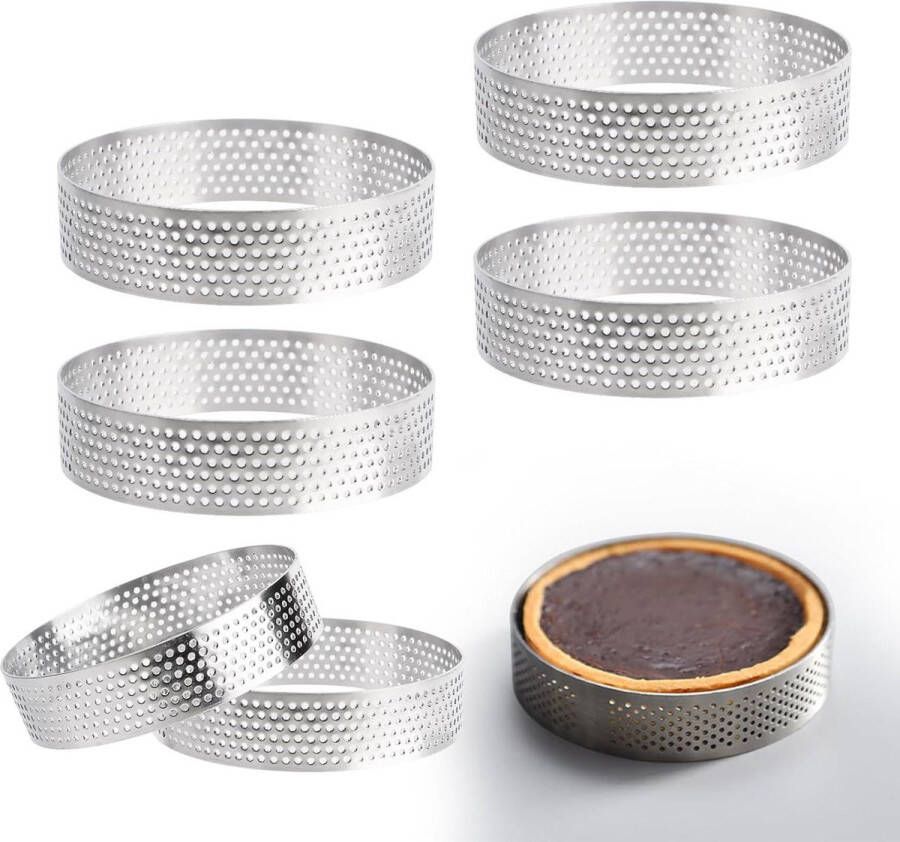 Taartring Tartelette Vormpjes Set van 6 stuks voor Bakken Desserts Mousse Ring Taartvorm 8cm tartelette vormen