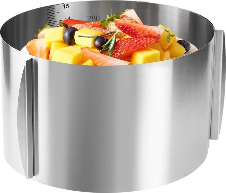Taartring verstelbaar 16-30 cm diameter hoogte 15 cm roestvrijstalen taartring verstelbaar met schaal taartring voor moeiteloos bakken van taarten en cakes