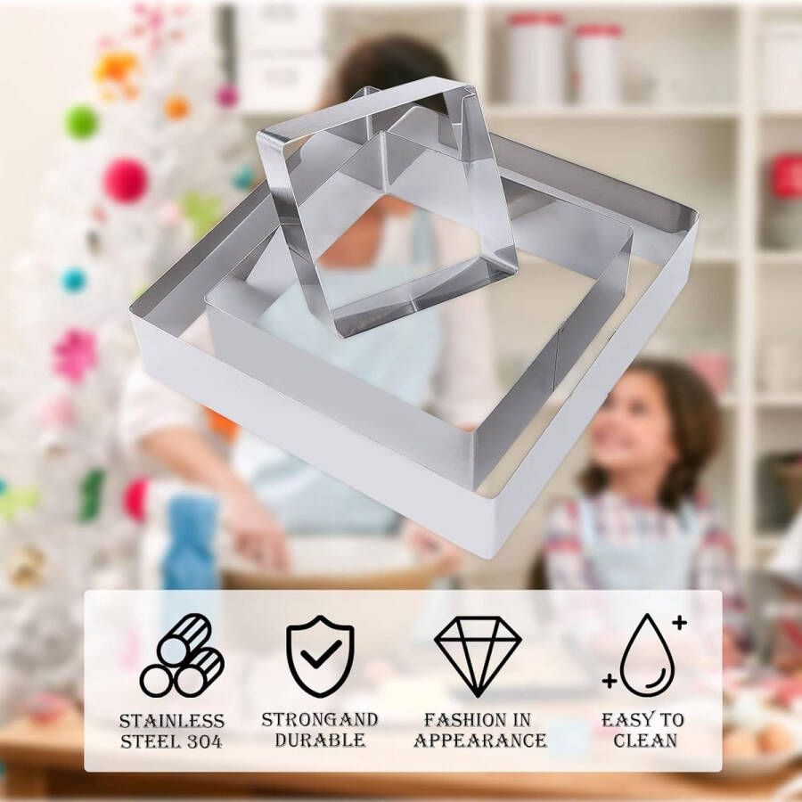 Taartringen 3 stuks diameter 10 15 20 cm roestvrij staal vierkante bakvorm bakframe taartring hoogte 4 cm voor gebak moussecake doe-het-zelf