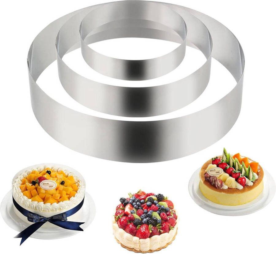 Taartringen 3 stuks diameter 15 20 25 cm roestvrij staal bakframe taartring hoogte 6 cm gebak moussecake doe-het-zelf