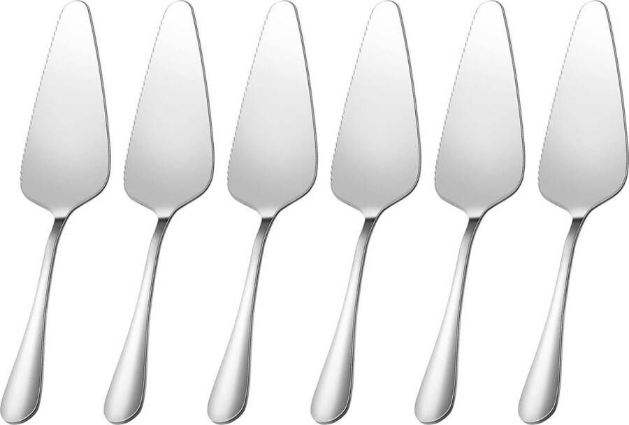 Taartserverset roestvrij staal 6-delige taartschep roestvrij staal gepolijste taartschep taartmes met gekartelde randen taartmessenset voor keukenrestaurants feestjes vaatwasmachinebestendig (zilver)