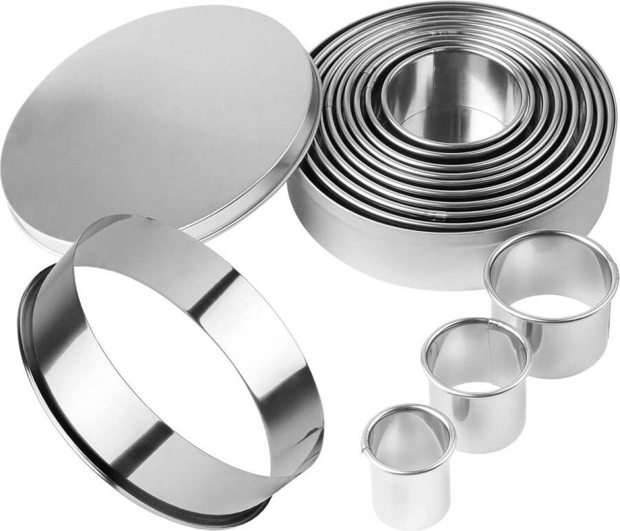 Taartsnijder 12 Stuks Mini Ronde Koekjessnijder Set Roestvrij Staal Cirkel Koekjessnijder Ring Scone Cutter Voor Gebak Donut Fondant Bakken DIY Taart