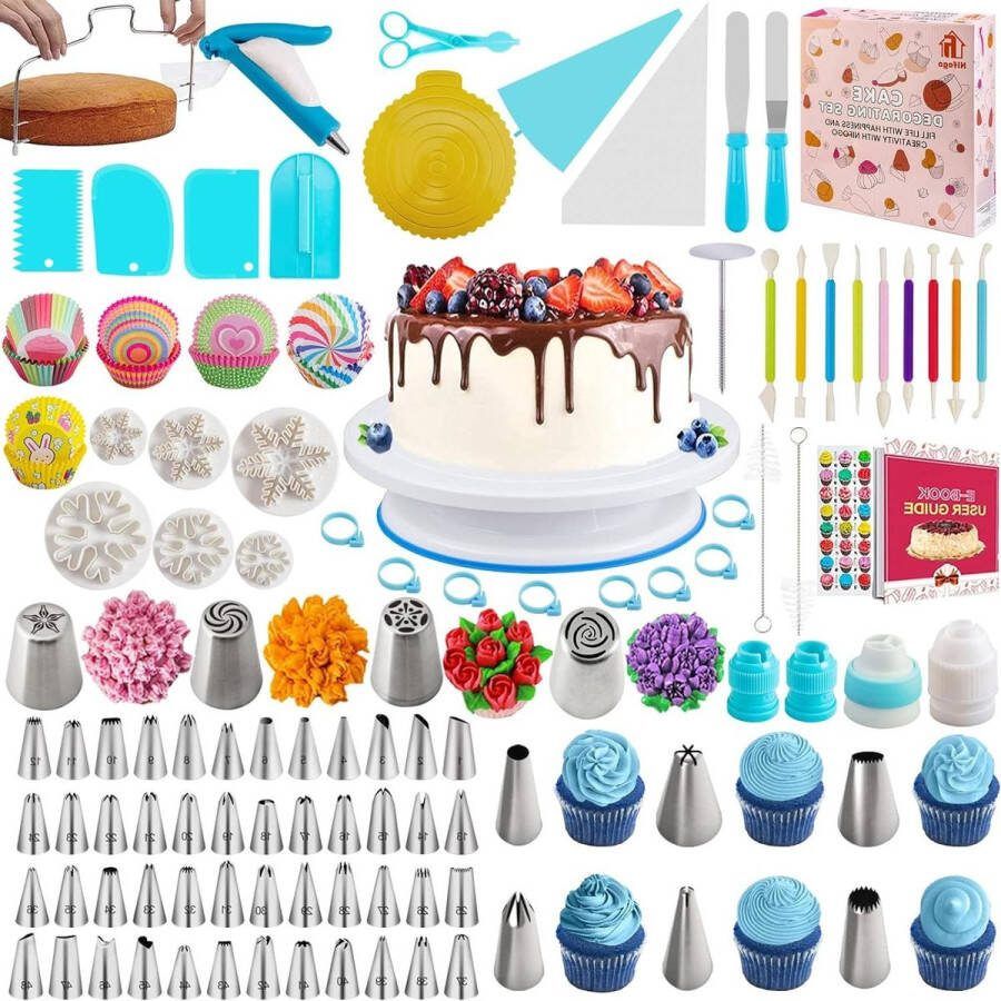 Taartsnijder 301 stuks Taartdecoratiesets draaibare taartplaat spuitmonden spuitzakken bakaccessoires-cupcakes taarten