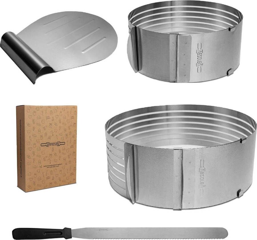 Taartsnijder 4-delige set taartbodem-snijset taartschep-taartmes taartverdeler-snijhulp 16-30cm taart-taartbodem-snijder